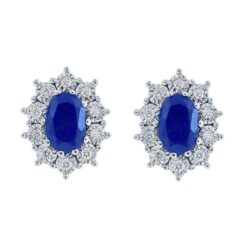 Ørepynt rosett hvitt gull safir + 0,12ct TWSI - Bilde 3