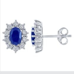 Ørepynt rosett hvitt gull safir + 0,12ct TWSI - Bilde 4