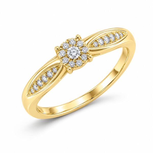 Ring gult gull rosett + dia sidene 0,15ct TWSI