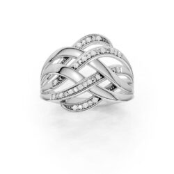 Ring hvitt gull bred flettet dia 0,06ct twsi - Bilde 2