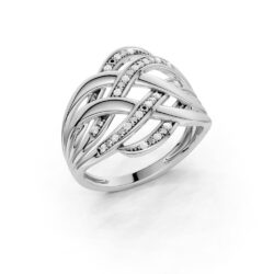 Ring hvitt gull bred flettet dia 0,06ct twsi