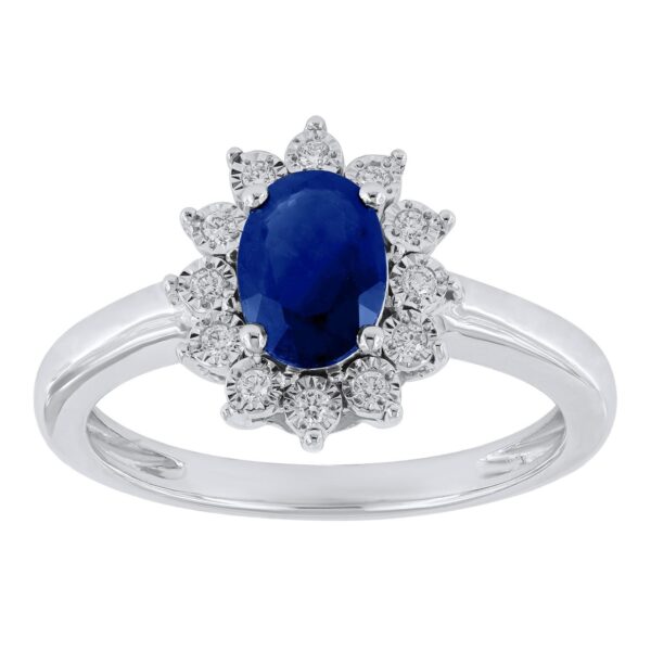 Ring hvitt gull rosett oval blå safir