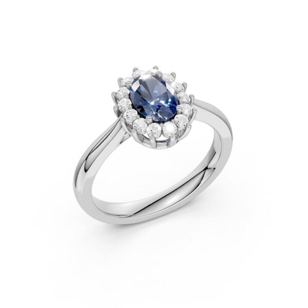 Ring hvitt gull rosett safir+dia 0,20ct twsi