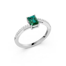 Ring hvitt gull smaragd(rektangulær) 0,08ct twsi