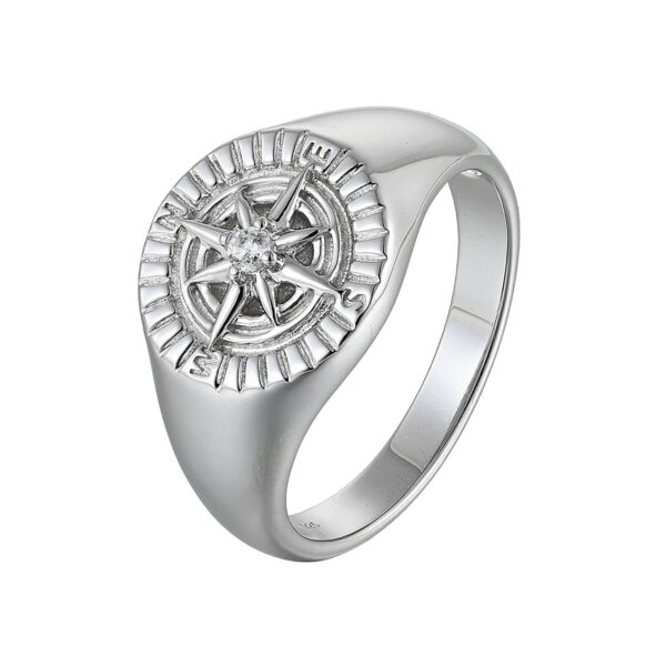 Ring sølv signet kompass