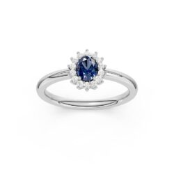 Rosettring hvittgull 0,47ct Safir + 0,11ct TWSI diamant - Bilde 2