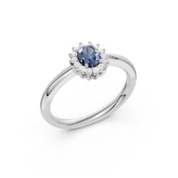 Rosettring hvittgull 0,47ct Safir + 0,11ct TWSI diamant