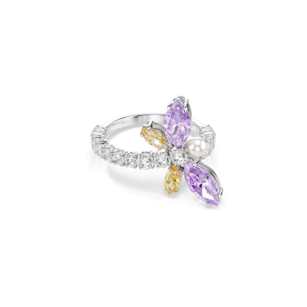Swarovski - Ariana Grande x Swarovski motif ring, Mixed cuts, Dragonfly, Multicolored, Rhodium plate