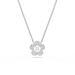 Swarovski - Ariana Grande x Swarovski pendant, Crystal Pearl, Round cut, Flower, White, Rhodium plat
