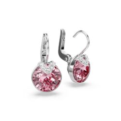Swarovski - Bella V drop earrings, Round cut, Pink, Rhodium plated