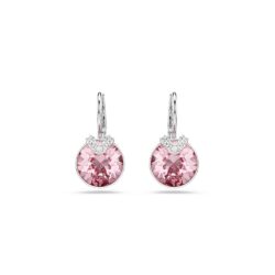 Swarovski - Bella V drop earrings, Round cut, Pink, Rhodium plated - Bilde 4