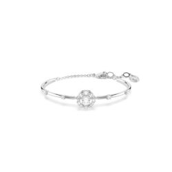 Swarovski - Constella bangle, Round cut, Dancing stone, White, Rhodium plated