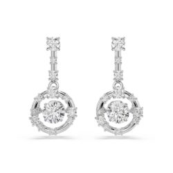 Swarovski - Constella drop earrings, Round cut, Dancing stone, White, Rhodium plated