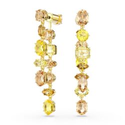 Swarovski - Gema drop earrings, Asymmetrical design, Mixed cuts, Long, Yellow, Gold-tone plated