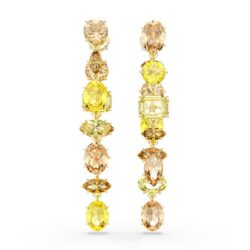 Swarovski - Gema drop earrings, Asymmetrical design, Mixed cuts, Long, Yellow, Gold-tone plated - Bilde 2