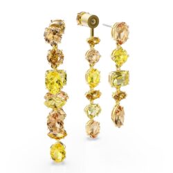 Swarovski - Gema drop earrings, Asymmetrical design, Mixed cuts, Long, Yellow, Gold-tone plated - Bilde 3
