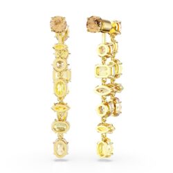 Swarovski - Gema drop earrings, Asymmetrical design, Mixed cuts, Long, Yellow, Gold-tone plated - Bilde 4