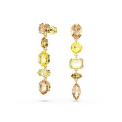 Swarovski - Gema drop earrings, Asymmetrical design, Mixed cuts, Long, Yellow, Gold-tone plated - Bilde 5