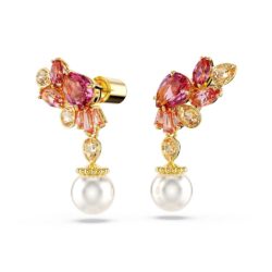 Swarovski - Gema drop earrings, Mixed cuts, Crystal pearls, Flower, Pink, Gold-tone plated - Bilde 2