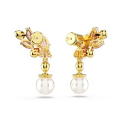 Swarovski - Gema drop earrings, Mixed cuts, Crystal pearls, Flower, Pink, Gold-tone plated - Bilde 3