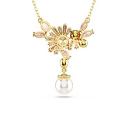Swarovski - Gema pendant, Mixed cuts, Crystal pearl, Flower, Pink, Gold-tone plated - Bilde 3