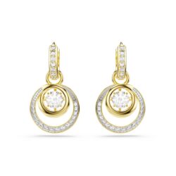 Swarovski - Hyperbola drop earrings, Round cut, White, Gold-tone plated