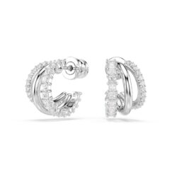 Swarovski - Hyperbola hoop earrings, Round cut, Mini, White, Rhodium plated