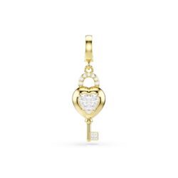 Swarovski - Idyllia charm, Mixed cuts, Heart with key, White, 18K gold finish