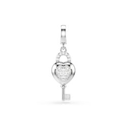 Swarovski - Idyllia charm, Mixed cuts, Heart with key, White, Rhodium plated