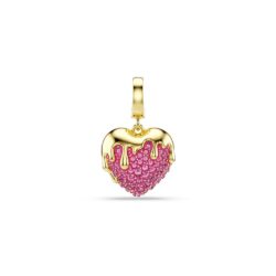 Swarovski - Idyllia charm, Round cut, Heart, Pink, 18K gold finish