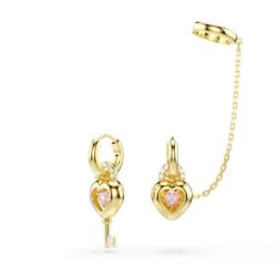 Swarovski - Idyllia drop earrings with ear cuff, Mixed cuts, Heart with key, Pink, Gold-tone plated