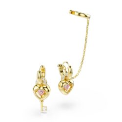 Swarovski - Idyllia drop earrings with ear cuff, Mixed cuts, Heart with key, Pink, Gold-tone plated - Bilde 2