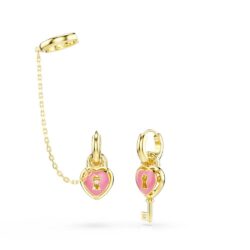 Swarovski - Idyllia drop earrings with ear cuff, Mixed cuts, Heart with key, Pink, Gold-tone plated - Bilde 3