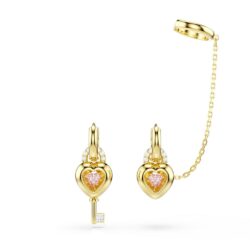 Swarovski - Idyllia drop earrings with ear cuff, Mixed cuts, Heart with key, Pink, Gold-tone plated - Bilde 4