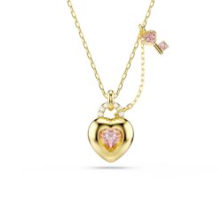 Swarovski - Idyllia pendant, Mixed cuts, Heart, Key, Pink, Gold-tone plated