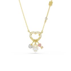 Swarovski - Idyllia pendant, Mixed cuts, Heart, Key, Pink, Gold-tone plated