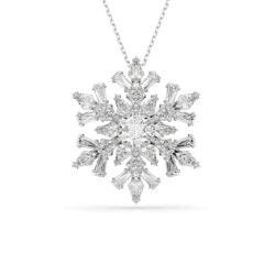 Swarovski - Idyllia pendant and brooch, Mixed cuts, Snowflake, White, Rhodium plated