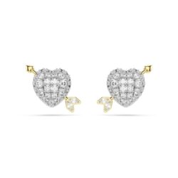 Swarovski - Idyllia stud earrings, Mixed cuts, Heart with arrow, White, Mixed metal finish