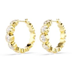 Swarovski - Imber hoop earrings, Round cut, White, Gold-tone plated