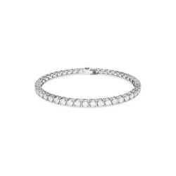 Swarovski - Str: XL - Matrix Tennis bracelet, Round cut, White, Rhodium plated