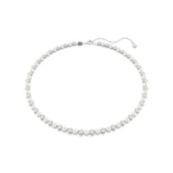 Swarovski - Matrix Tennis necklace, Crystal pearl, Round cut, White, Rhodium plated