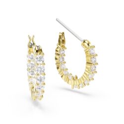 Swarovski - Matrix Vittore hoop earrings, Round cut, White, Gold-tone plated - Bilde 4