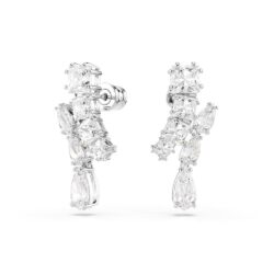 Swarovski - Matrix drop earrings, Mixed cuts, White, Rhodium plated