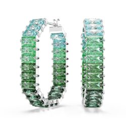 Swarovski - Matrix hoop earrings, Baguette cut, Green, Rhodium plated