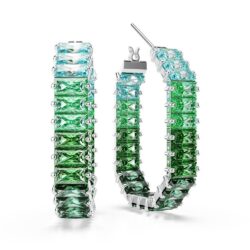 Swarovski - Matrix hoop earrings, Baguette cut, Green, Rhodium plated - Bilde 2