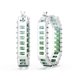 Swarovski - Matrix hoop earrings, Baguette cut, Green, Rhodium plated - Bilde 3