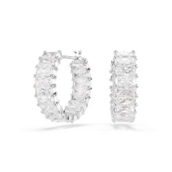 Swarovski - Matrix hoop earrings, Baguette cut, White, Rhodium plated