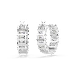 Swarovski - Matrix hoop earrings, Baguette cut, White, Rhodium plated - Bilde 3