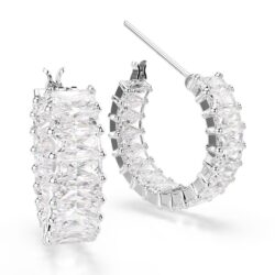 Swarovski - Matrix hoop earrings, Baguette cut, White, Rhodium plated - Bilde 4