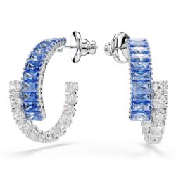 Swarovski - Matrix hoop earrings, Mixed cuts, Blue, Rhodium plated